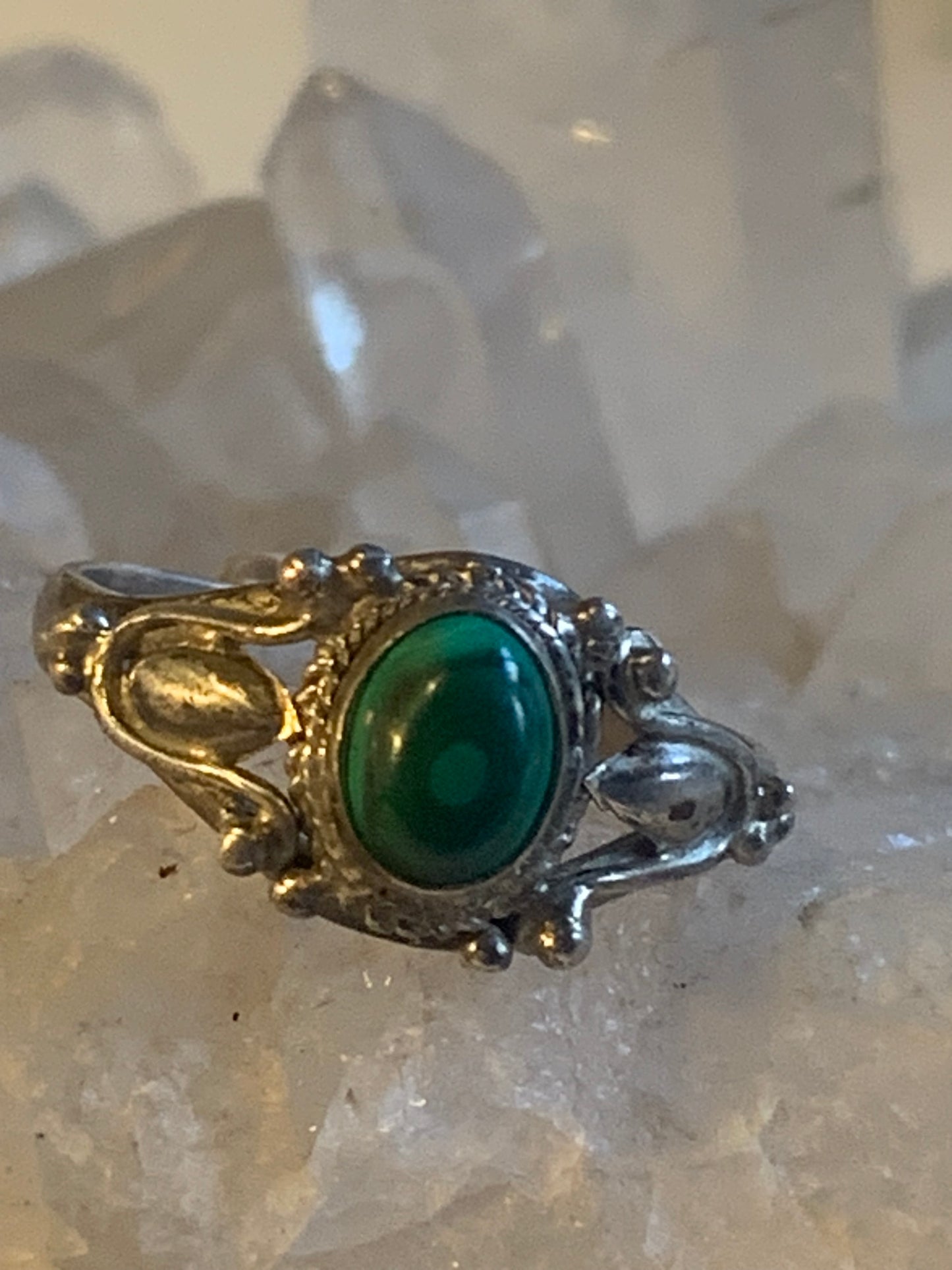 Bague en Malachite du Congo, en Argent 0.925. Superbe pierre singulière ! Taille 61 Fr.