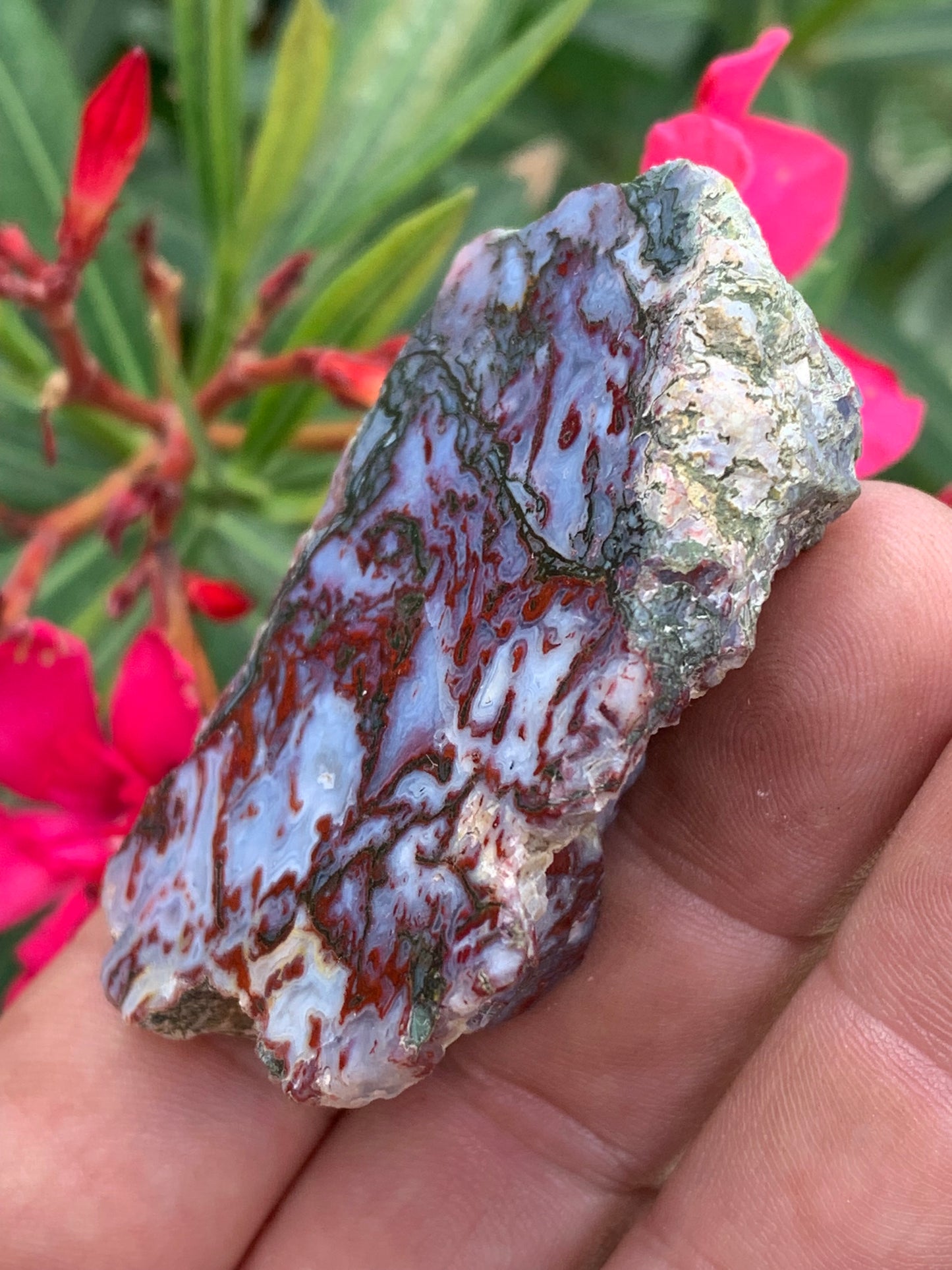 Agate mousse, magnifique spécimen de 64 x 47 x 22 mm - 61 grammes environ. Des dessins et couleurs rares et uniques !