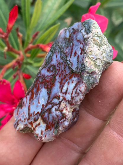Agate mousse, magnifique spécimen de 64 x 47 x 22 mm - 61 grammes environ. Des dessins et couleurs rares et uniques !