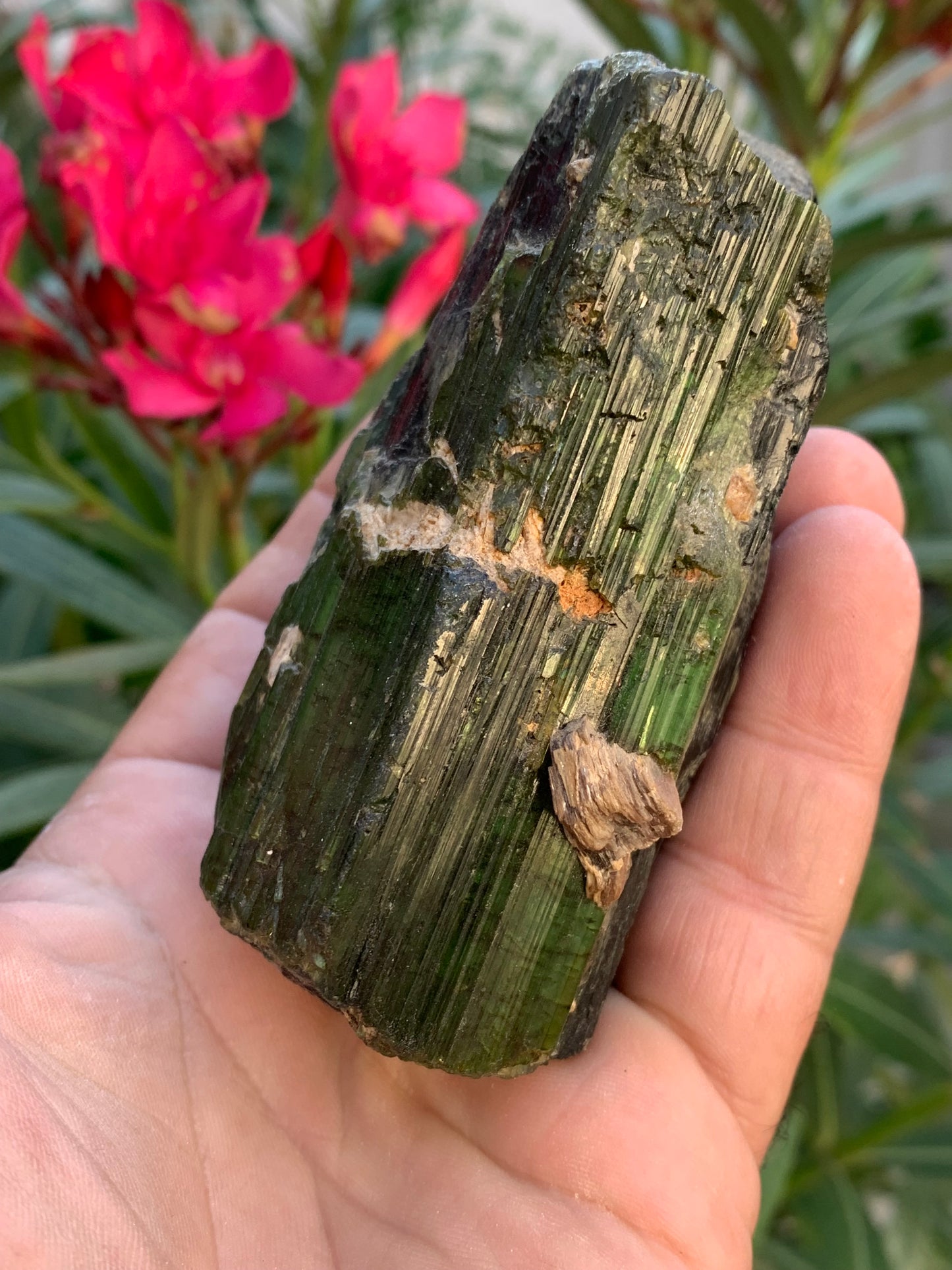 Tourmaline verte/ Verdélite, spécimen naturel de 93 x 56 x 48 mm - 444 grammes environ. Superbe pièce de belle taille !