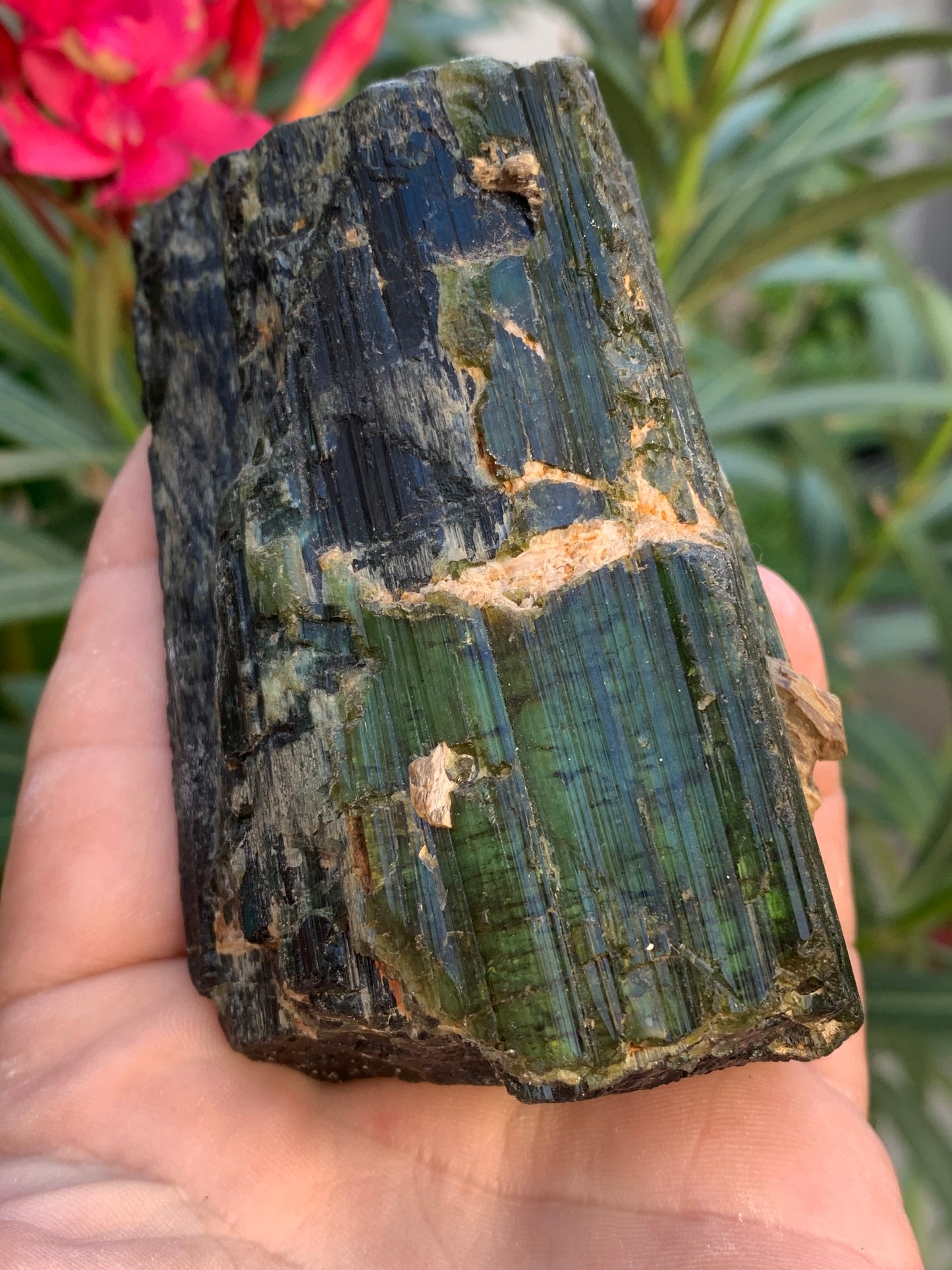 Tourmaline verte/ Verdélite, spécimen naturel de 93 x 56 x 48 mm - 444 grammes environ. Superbe pièce de belle taille !