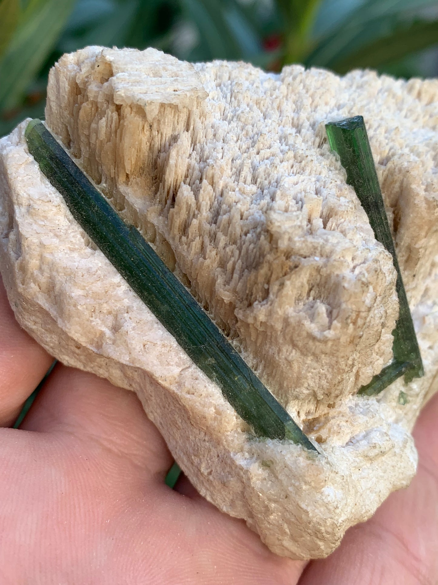 Tourmaline verte/ Verdélite, spécimen naturel de 183 x 62 x 35 mm - 144,5 grammes environ. 2 magnifiques cristaux de belle longueur !