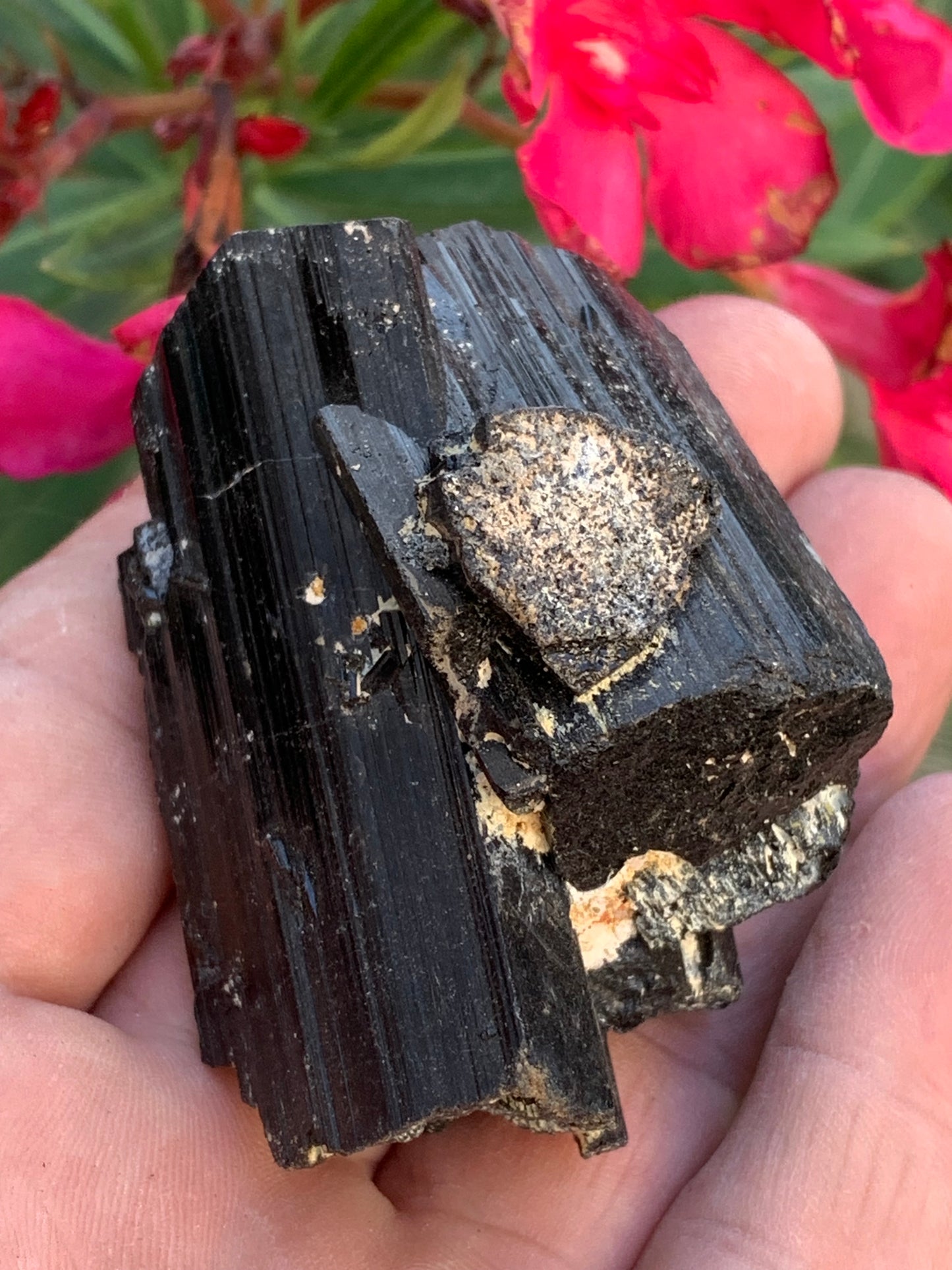 Black tourmaline, natural specimen measuring 62 x 44 x 42 mm - 136 grams. A very beautiful piece representative of the variety! 