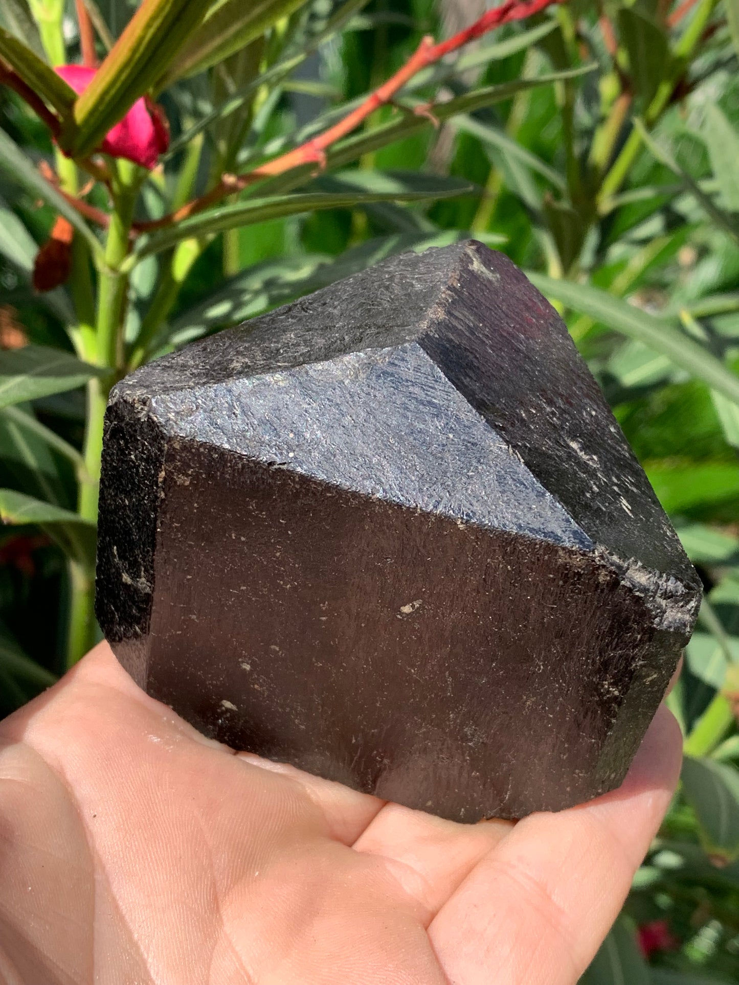 Black tourmaline, natural 3-sided specimen measuring 80 x 65 x 70 mm - 555 grams. A very beautiful and unique piece! 