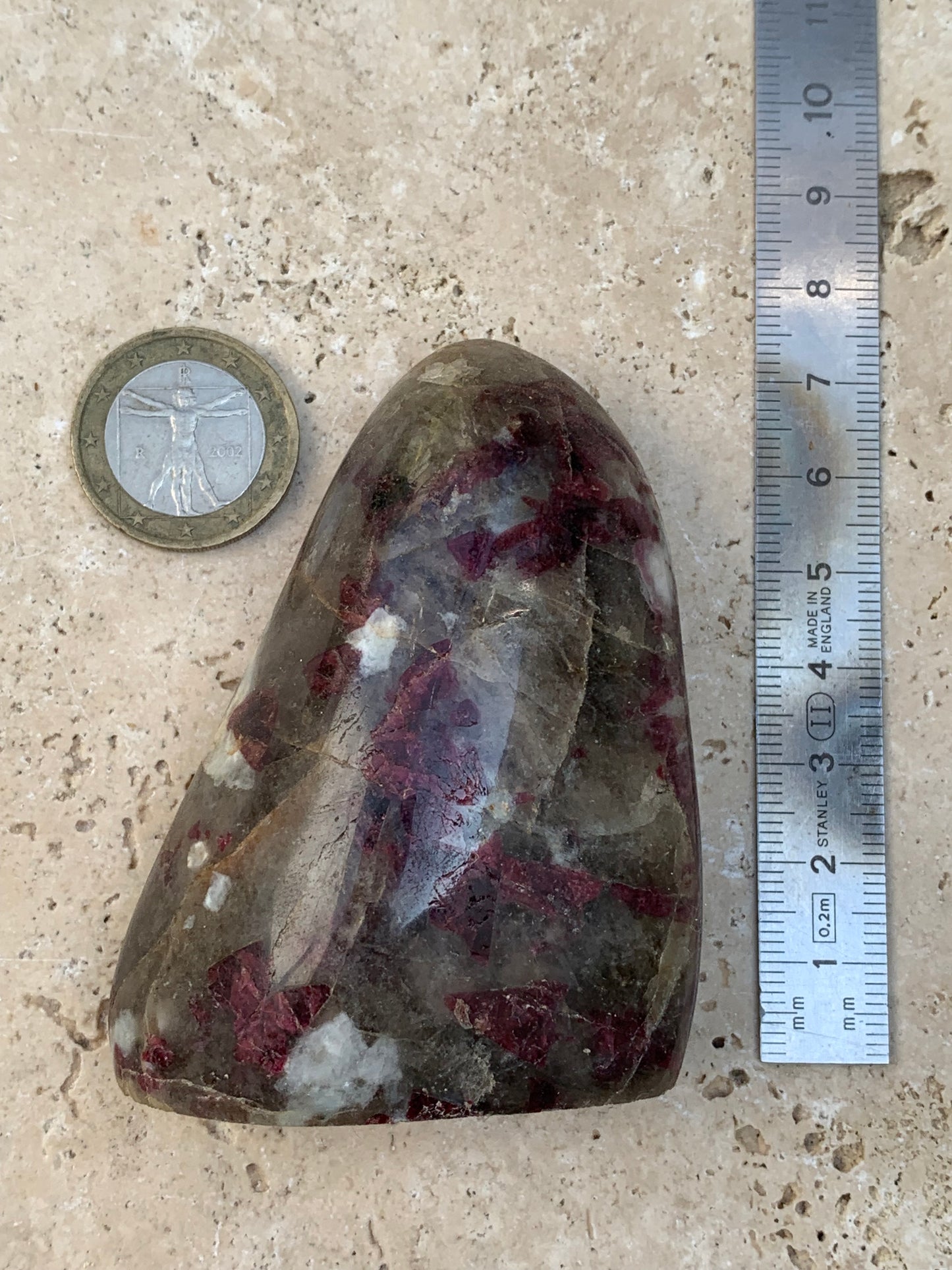 Rubellite Tourmaline, large round pebble measuring 76 x 57 x 28 mm - 164.5 grams. A very beautiful and unique piece! 