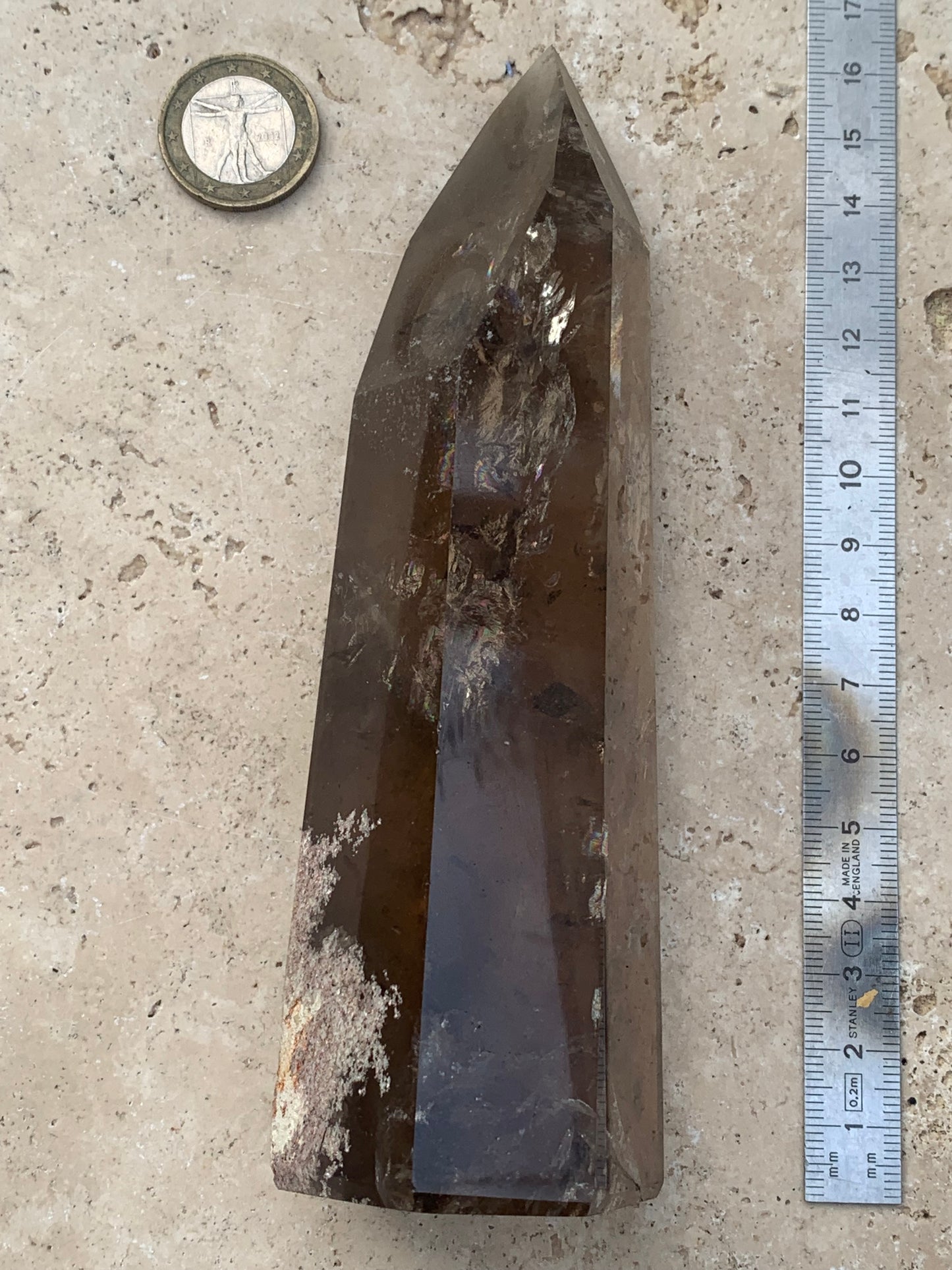 Cristal de roche fumé/ Quartz fumé, pointe laser de 160 x 50 x 44 mm - 446 grammes. Magnifique pièce pour exposition, lithothérapie, collection !