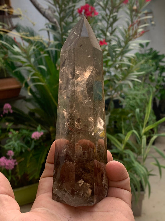 Cristal de roche fumé/ Quartz fumé, pointe laser de 160 x 50 x 44 mm - 446 grammes. Magnifique pièce pour exposition, lithothérapie, collection !