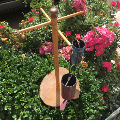 Gem &amp; Zen creation, wooden supports for Koshi, Zaphir or other style chimes, 45 centimeters high, base 20 x 20cm. Also suitable for Tibetan cymbal (Tingsha). 'Matte' or 'glossy' finish option, perfect!