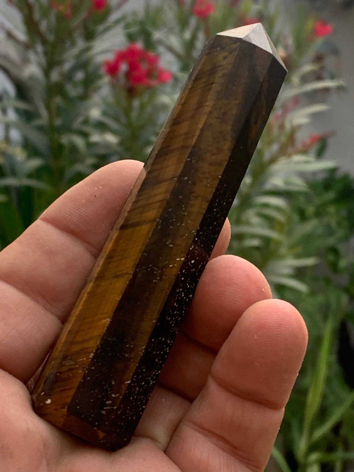 Oeil de tigre, pointe laser de 104 x 23 x 23 mm - 104 grammes. Magnifique pièce pour exposition, lithothérapie, collection !