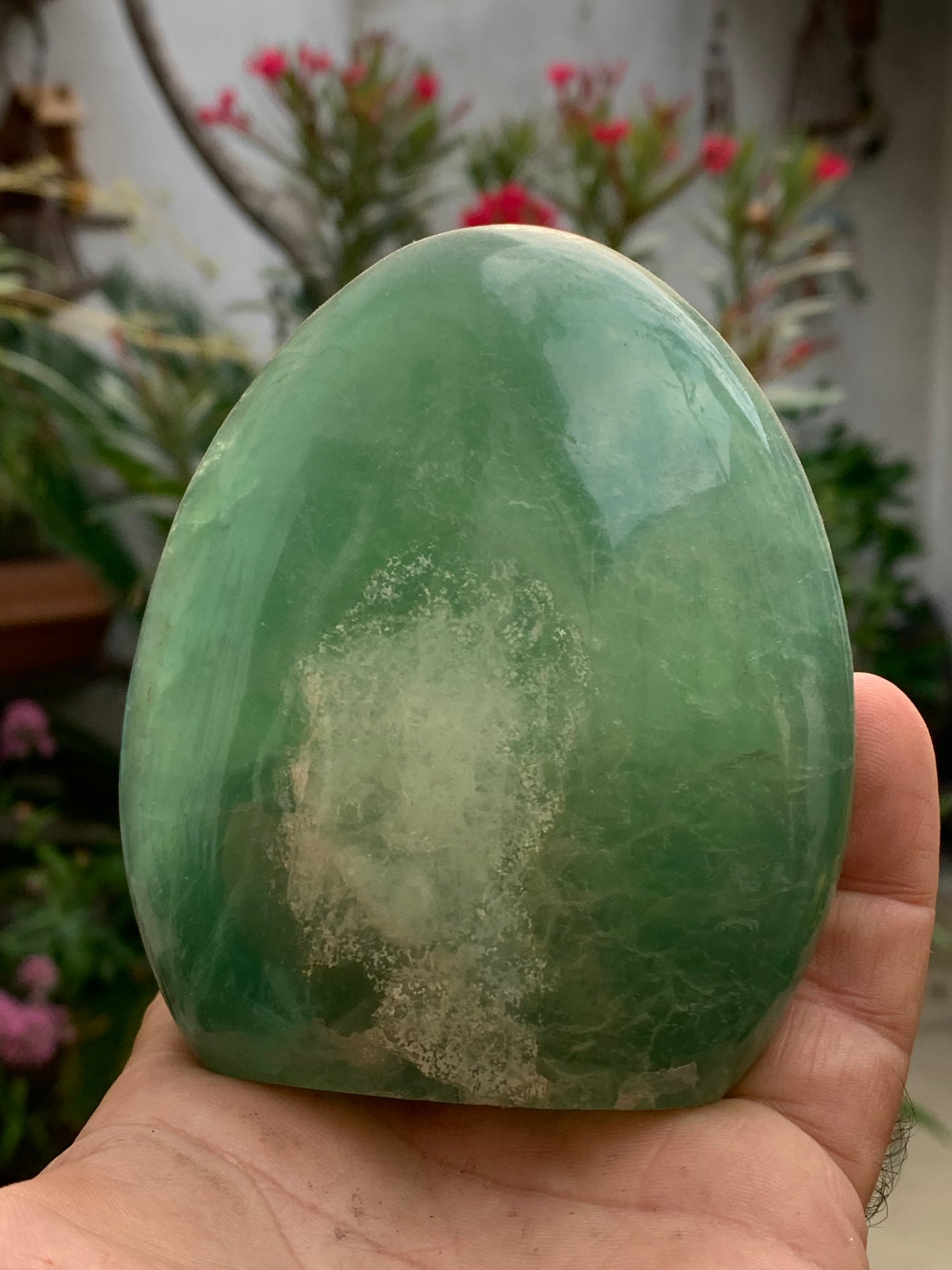 Fluorite verte, forme libre de 100 mm x 90 x 53 - 800 grammes. Belle qualité, magnifique pièce !