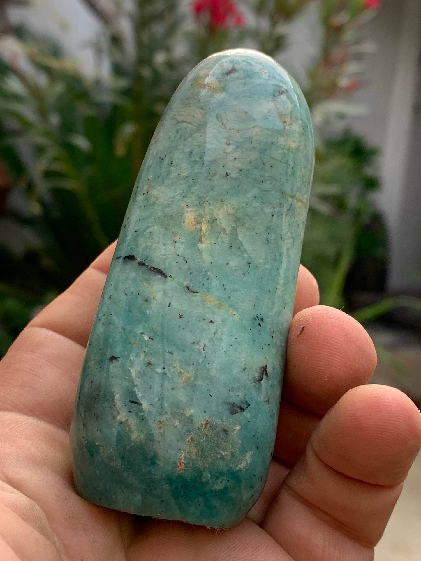 Amazonite, forme libre de 93 mm x 38 x 32 - 173,5 grammes. Belle qualité, magnifique pièce !