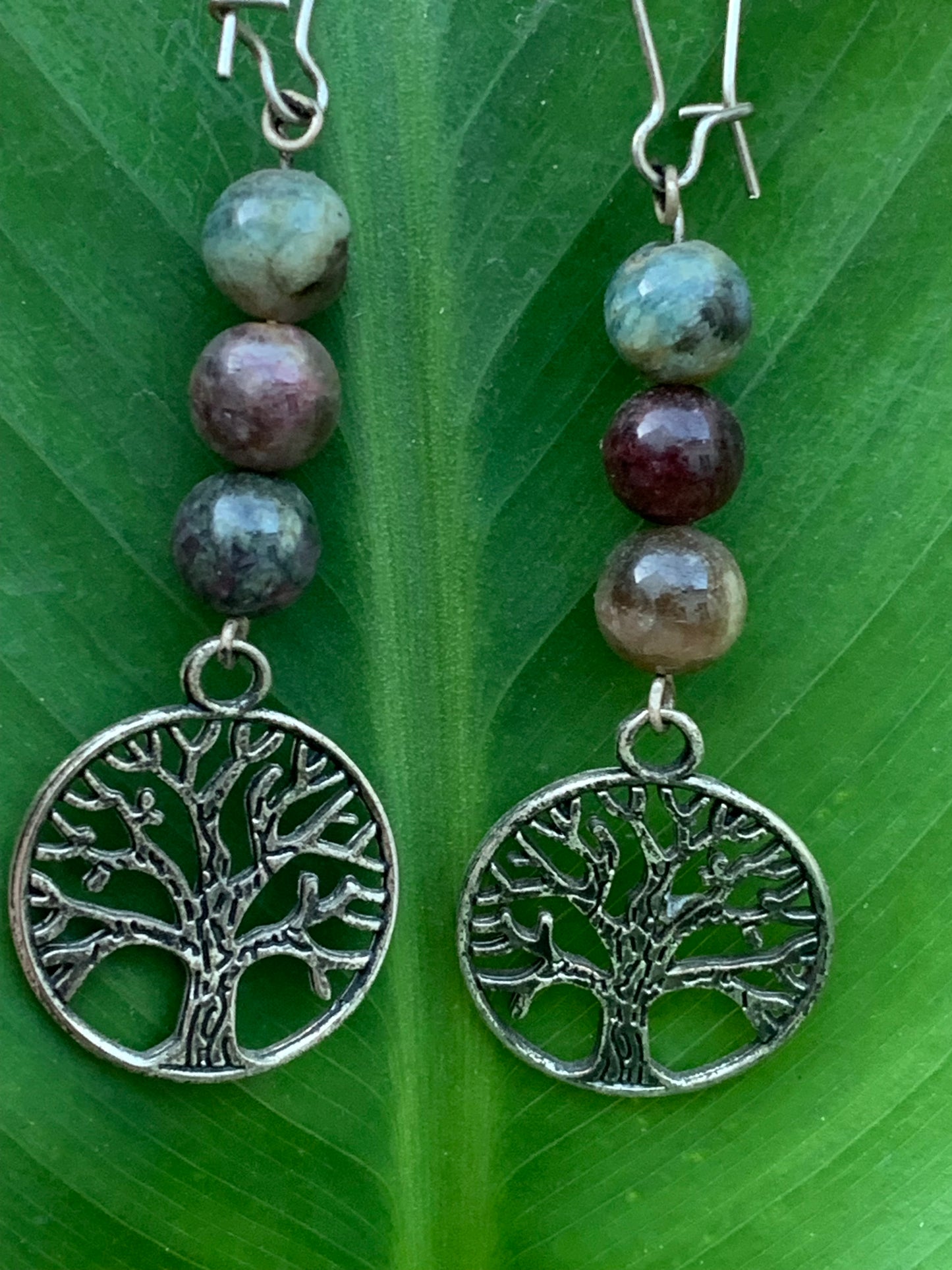 Pink Tourmaline (Rubellite) earrings, 3 8mm beads on a tree of life post, AA to AAA quality. Sold in silver or brass with a silver or gold finish, perfect!