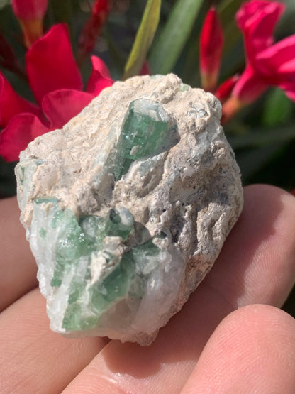 Tourmaline verte/ Verdélite, spécimen naturel de 45 x 32 x 29 mm - 53,9 grammes environ. 2 magnifiques cristaux de belle longueur !