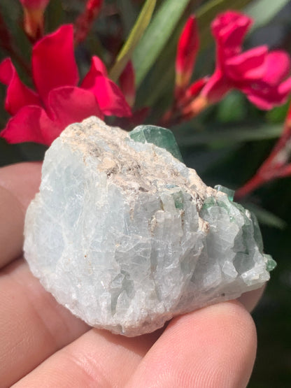 Tourmaline verte/ Verdélite, spécimen naturel de 45 x 32 x 29 mm - 53,9 grammes environ. 2 magnifiques cristaux de belle longueur !