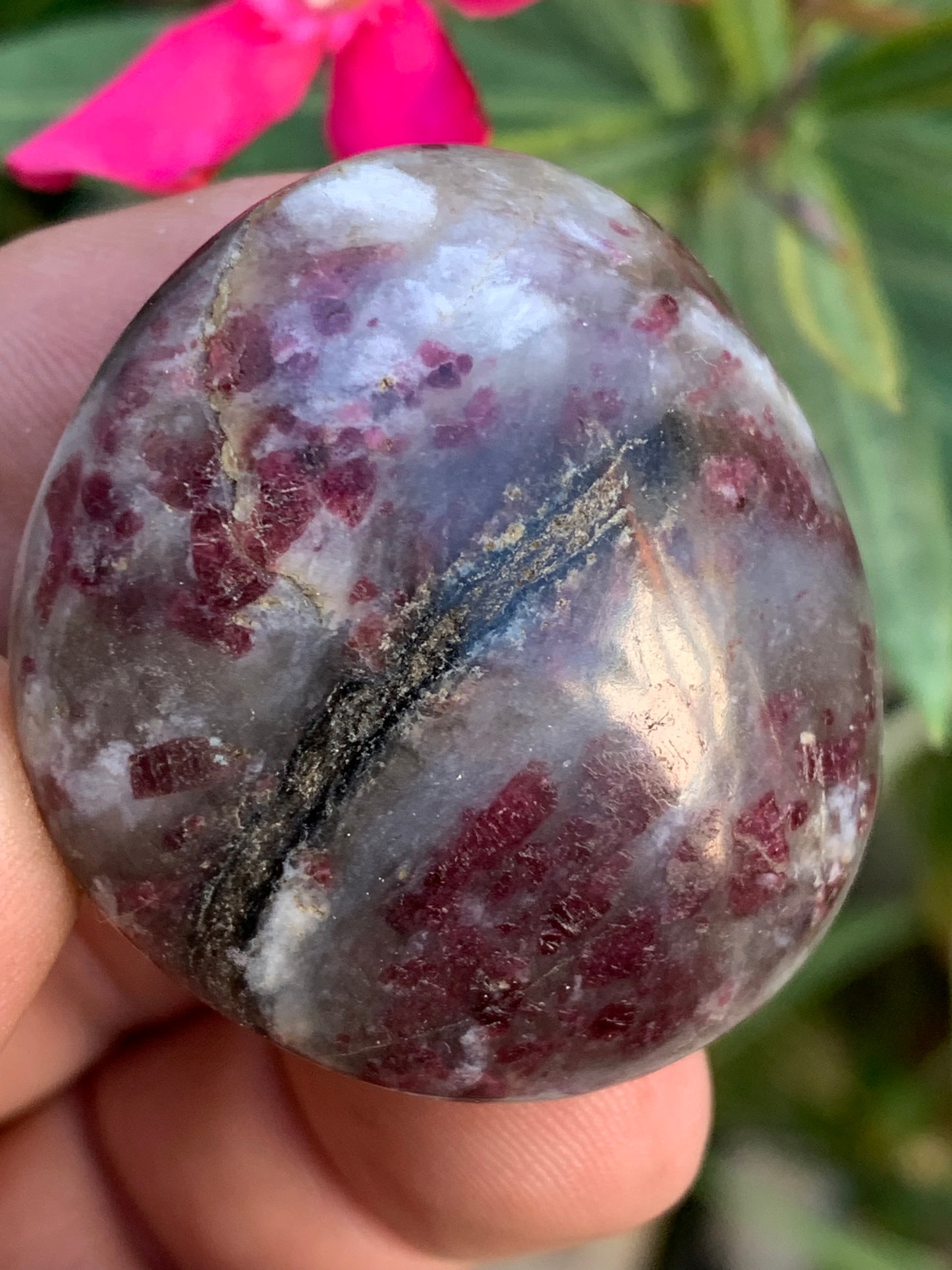Tourmaline Rubellite, galet de 42 x 40 x 22mm - 50,5 grammes. Une très belle et unique pièce !