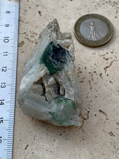 Tourmaline bleue/ Indicolite et Aigue-Marine , spécimen naturel de 52 x 32 x 30 mm - 47,9 grammes !
