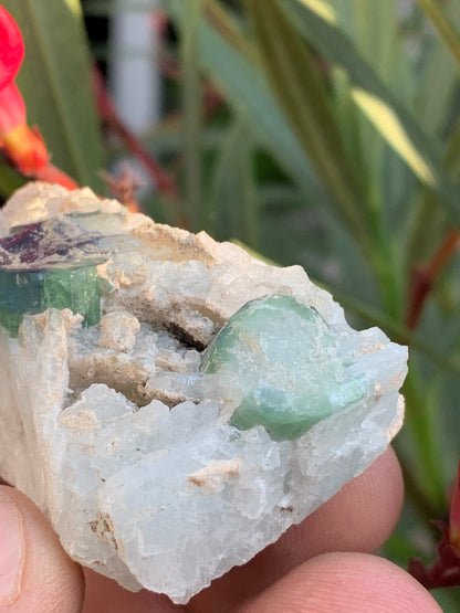 Tourmaline bleue/ Indicolite et Aigue-Marine , spécimen naturel de 52 x 32 x 30 mm - 47,9 grammes !