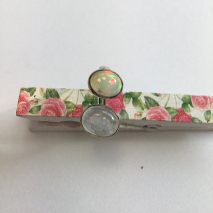 Bague en opale et pierre de lune, cabochons sertis sur anneau en Argent 0.925 ! Taille réglable d'environ 50 à 60 Fr !