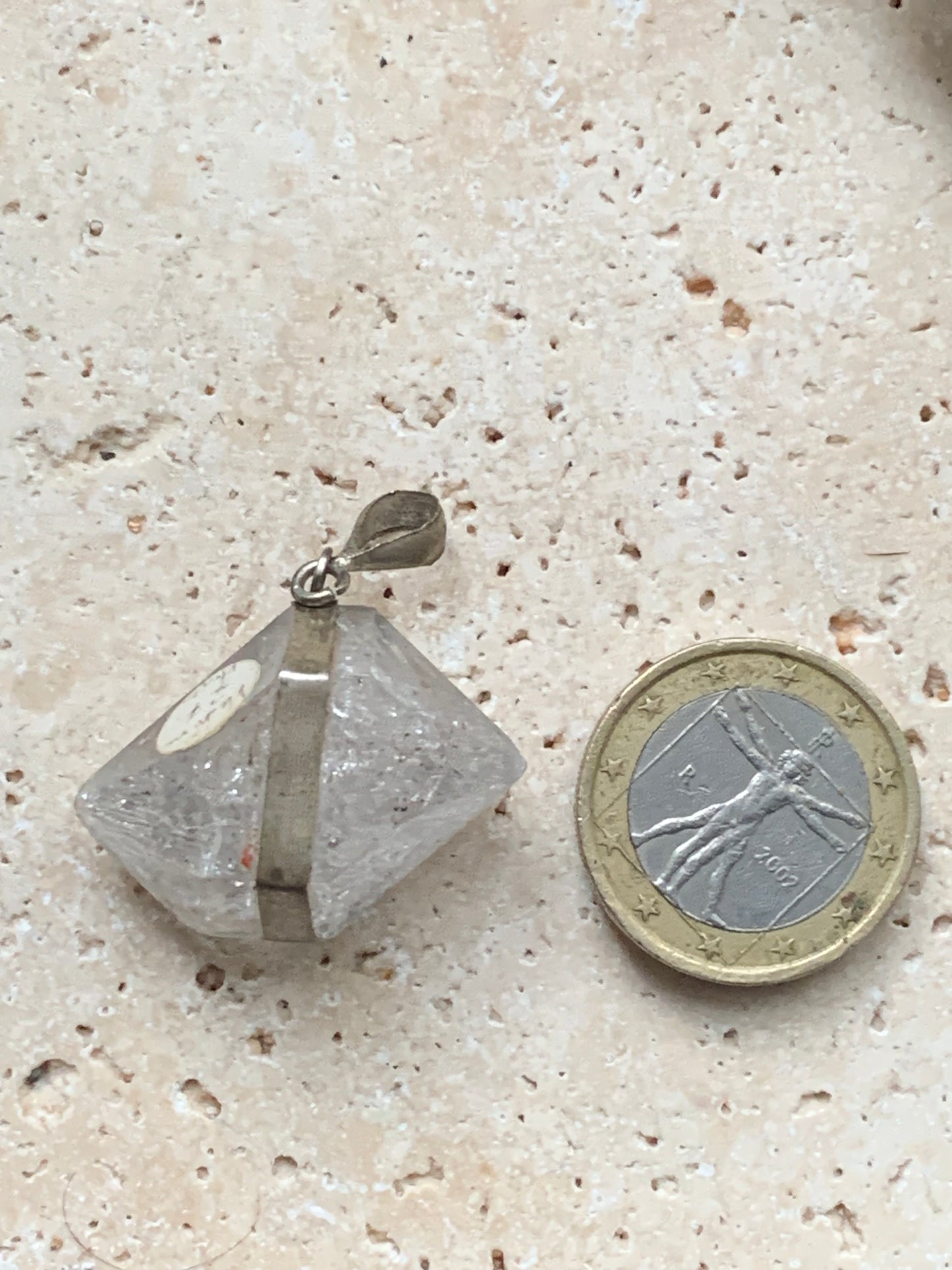 Cristal de roche Herkimer bi-déterminé, pendentif de 32mm x22 x12. Fait sur Argent 925. Vendu avec cordon réglable de couleur noire !