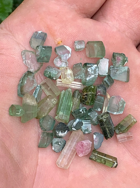 Tourmaline diverses (Verdélite, Indicolite, Melon d'eau), lot de 46 pièces de 3 à 16 mm - 10 grammes.