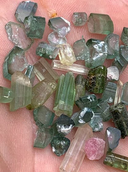 Tourmaline diverses (Verdélite, Indicolite, Melon d'eau), lot de 46 pièces de 3 à 16 mm - 10 grammes.