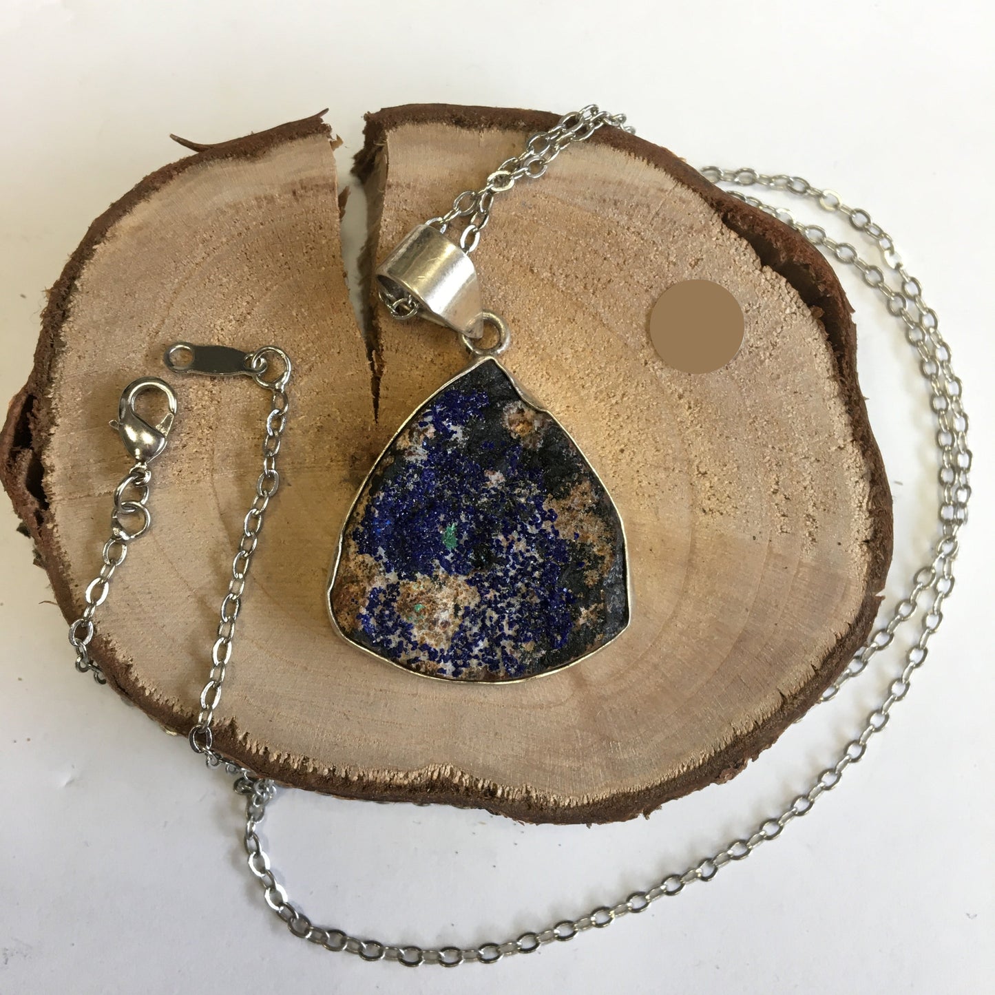 Azurite, Silver pendant, 42mm high x 27mm wide x 8mm thick. Sold with a free adjustable black cord!