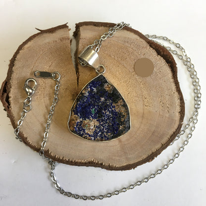 Azurite, Silver pendant, 42mm high x 27mm wide x 8mm thick. Sold with a free adjustable black cord!