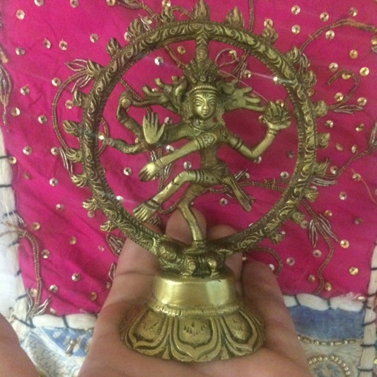 Brass Shiva Nataraj, 10, 15, and 20 cm, your choice. A Hindu deity, Shiva is the destroyer of all evil and is often depicted holding a trident. Shiva is Parvati's husband, and their son is Ganesh!