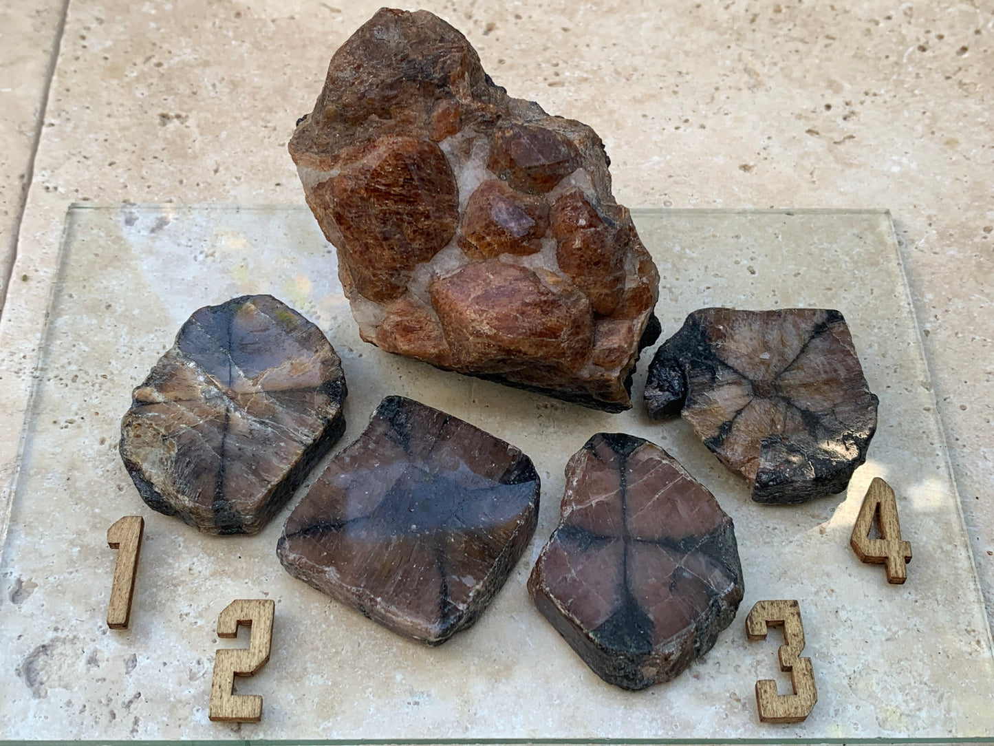 Andalousite/ Chiastolite, 5 pièces au choix dont 4 sciés avec une croix naturelle ! Protection, ancrage, transmutation, harmonie et plus encore !