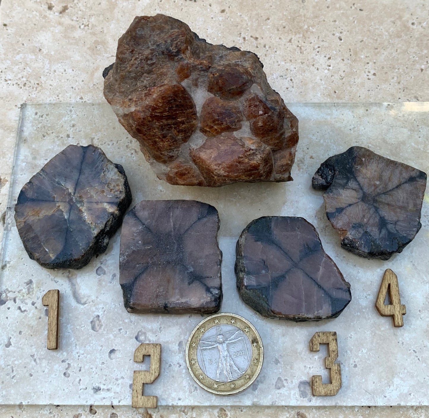 Andalousite/ Chiastolite, 5 pièces au choix dont 4 sciés avec une croix naturelle ! Protection, ancrage, transmutation, harmonie et plus encore !
