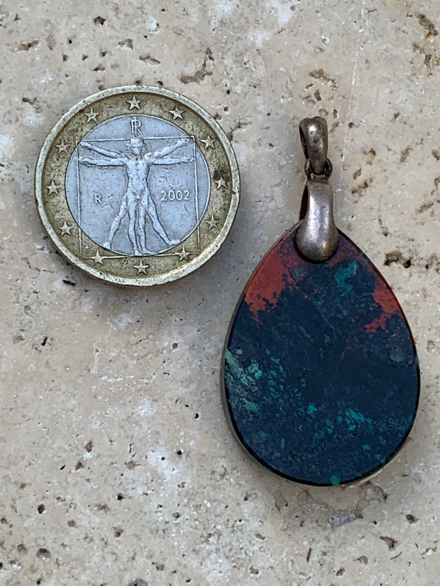 Chrysocolla! Unique silver pendant, 42mm high x 22mm wide x 5mm thick. Sold with an adjustable black cord. Made by Gen &amp; Zen!