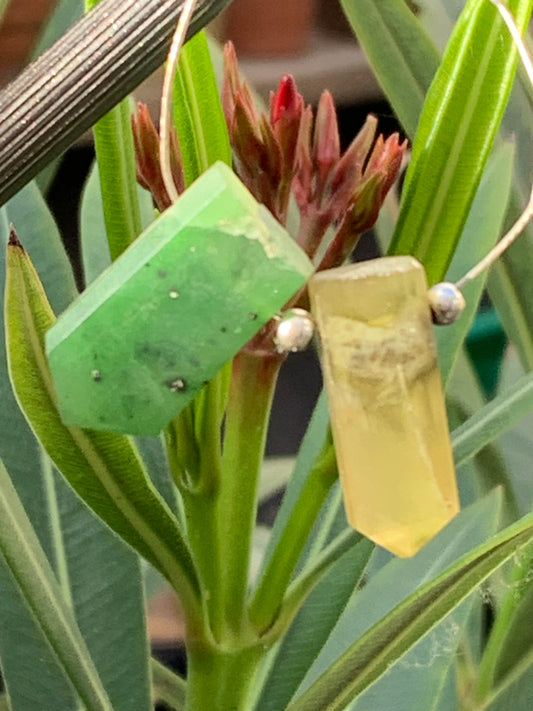 Jade, 2 drilled crystals of approximately 20 mm x 8 x 6. AA to AAA quality, perfect for mounting in jewelry or collecting!