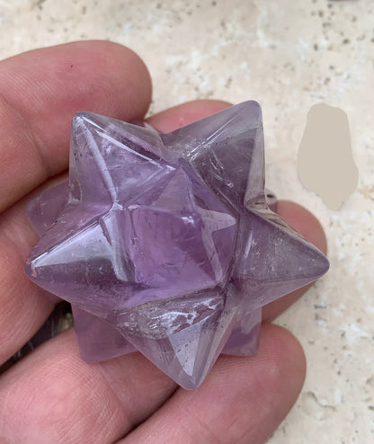 Etoile de Sirius (12 branches), 3 pierres au choix : Améthyste, Quartz rose ou Cristal de roche. De 15 à 85 millimètres. Très belle qualité !