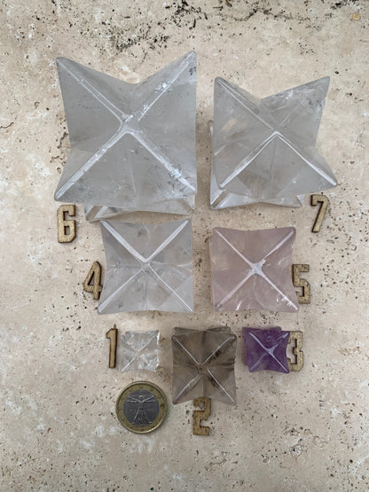Rock crystal mercabah, 8-pointed star, size S to XL, sold individually. Piece dimensions: approximately 1.5 to 6 cm. Grade A to AAA! Perfect for studying sacred geometry and its applications! 