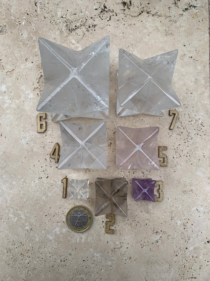 Rock crystal mercabah, 8-pointed star, size S to XL, sold individually. Piece dimensions: approximately 1.5 to 6 cm. Grade A to AAA! Perfect for studying sacred geometry and its applications! 