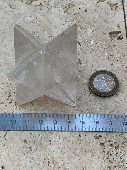 Mercaba/ Mercabah/ Merkabah (étoile à 8 branches), en cristal de roche. De 44x44x44mm - 137,7 grammes. Qualité A à AAA !