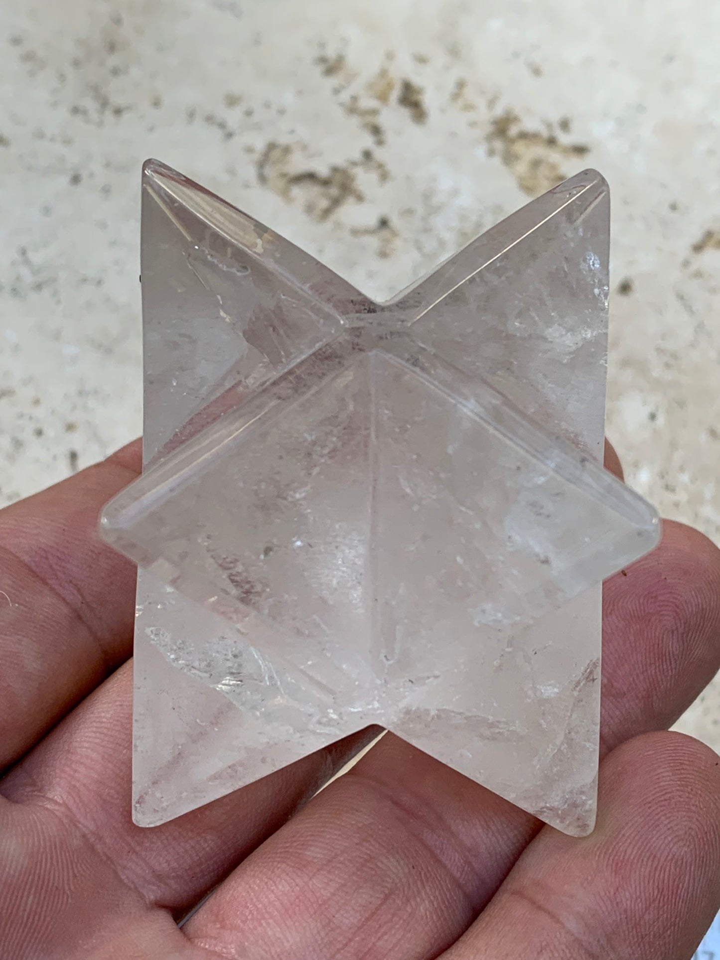 Mercaba/ Mercabah/ Merkabah (étoile à 8 branches), en cristal de roche. De 44x44x44mm - 137,7 grammes. Qualité A à AAA !