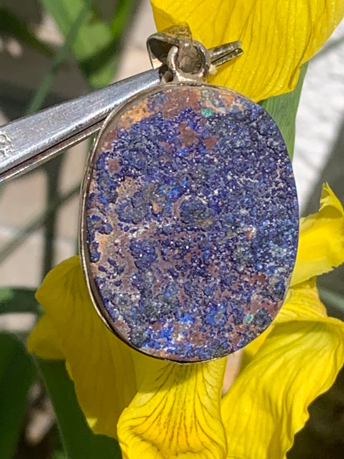 Azurite, Silver pendant, 47mm high x 27mm wide x 8mm thick. Sold with a free adjustable black cord!