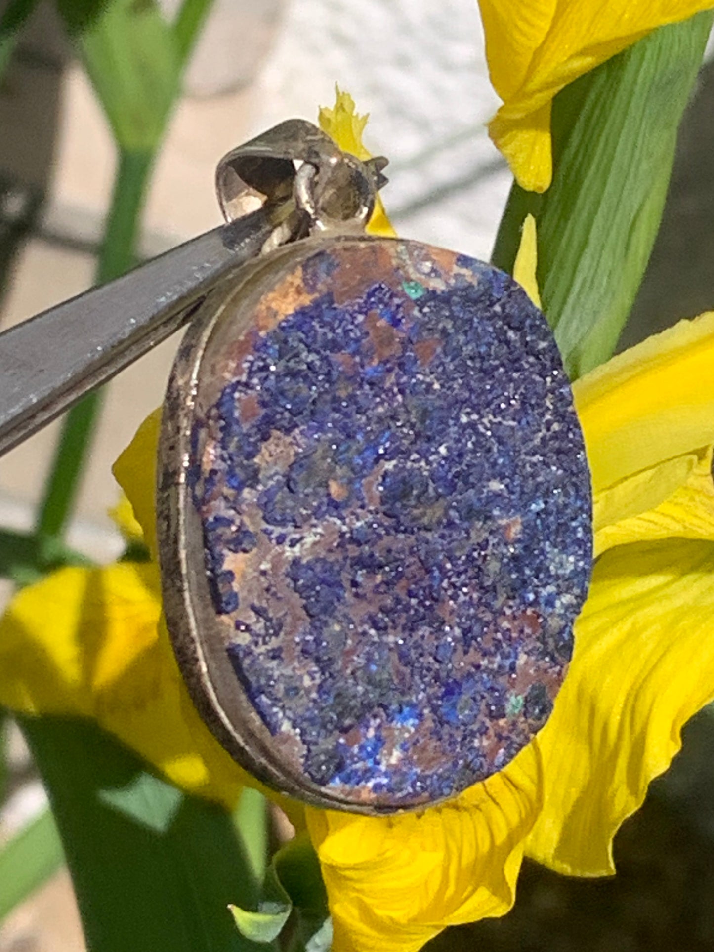 Azurite, Silver pendant, 47mm high x 27mm wide x 8mm thick. Sold with a free adjustable black cord!