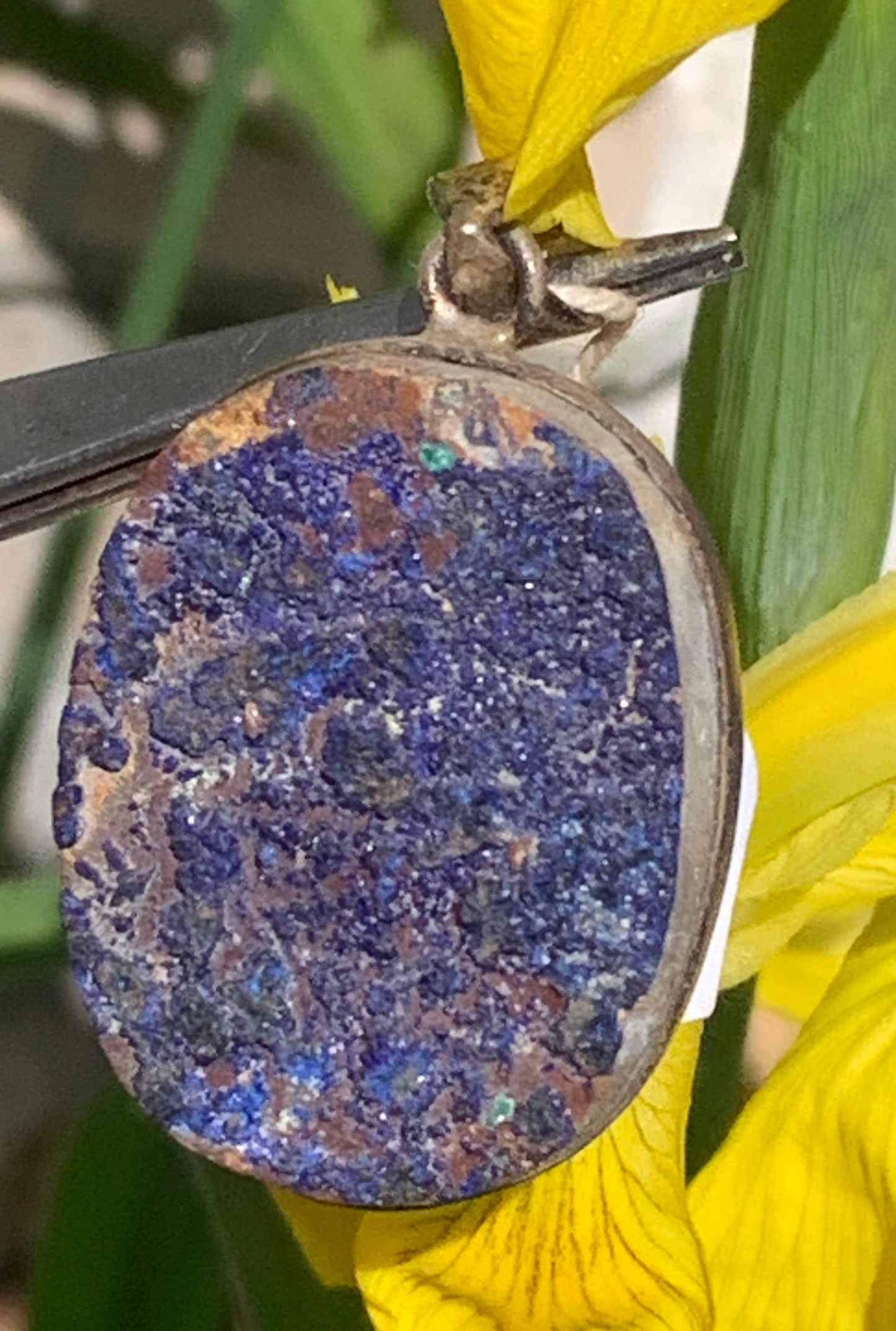 Azurite, Silver pendant, 47mm high x 27mm wide x 8mm thick. Sold with a free adjustable black cord!