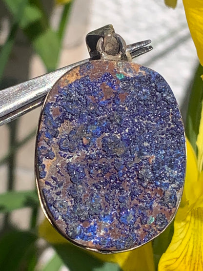 Azurite, Silver pendant, 47mm high x 27mm wide x 8mm thick. Sold with a free adjustable black cord!