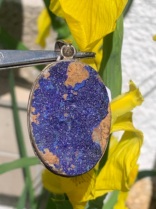 Azurite, Silver pendant, 47mm high x 27mm wide x 8mm thick. Sold with a free adjustable black cord!