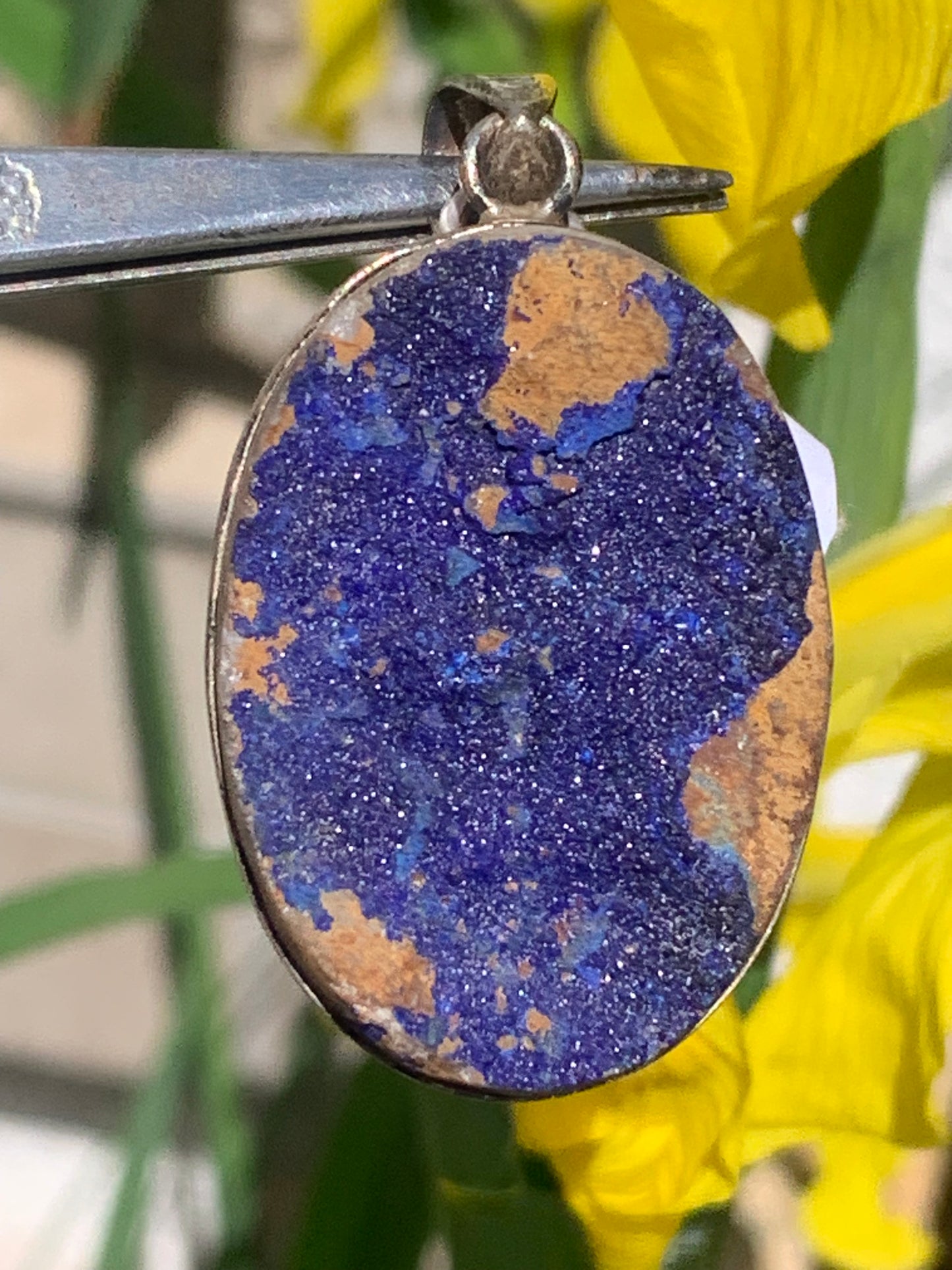 Azurite, Silver pendant, 47mm high x 27mm wide x 8mm thick. Sold with a free adjustable black cord!