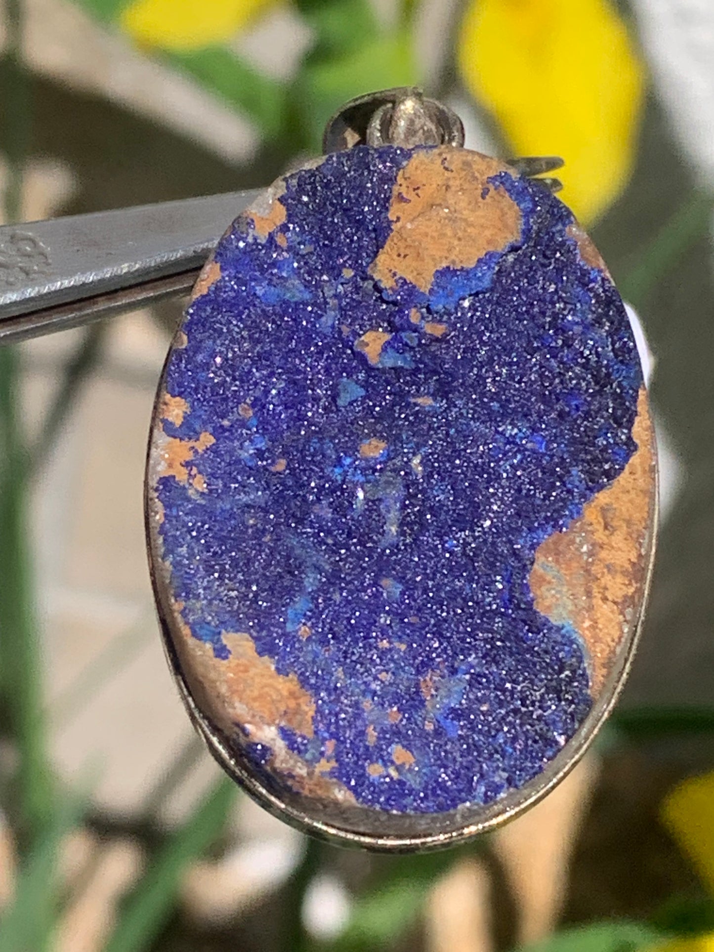 Azurite, Silver pendant, 47mm high x 27mm wide x 8mm thick. Sold with a free adjustable black cord!