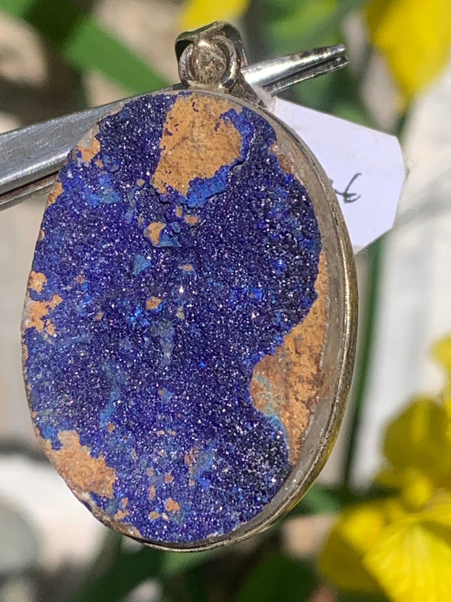 Azurite, Silver pendant, 47mm high x 27mm wide x 8mm thick. Sold with a free adjustable black cord!