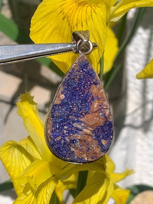 Azurite, Silver pendant, 46mm high x 22mm wide x 9mm thick. Sold with a free adjustable black cord!