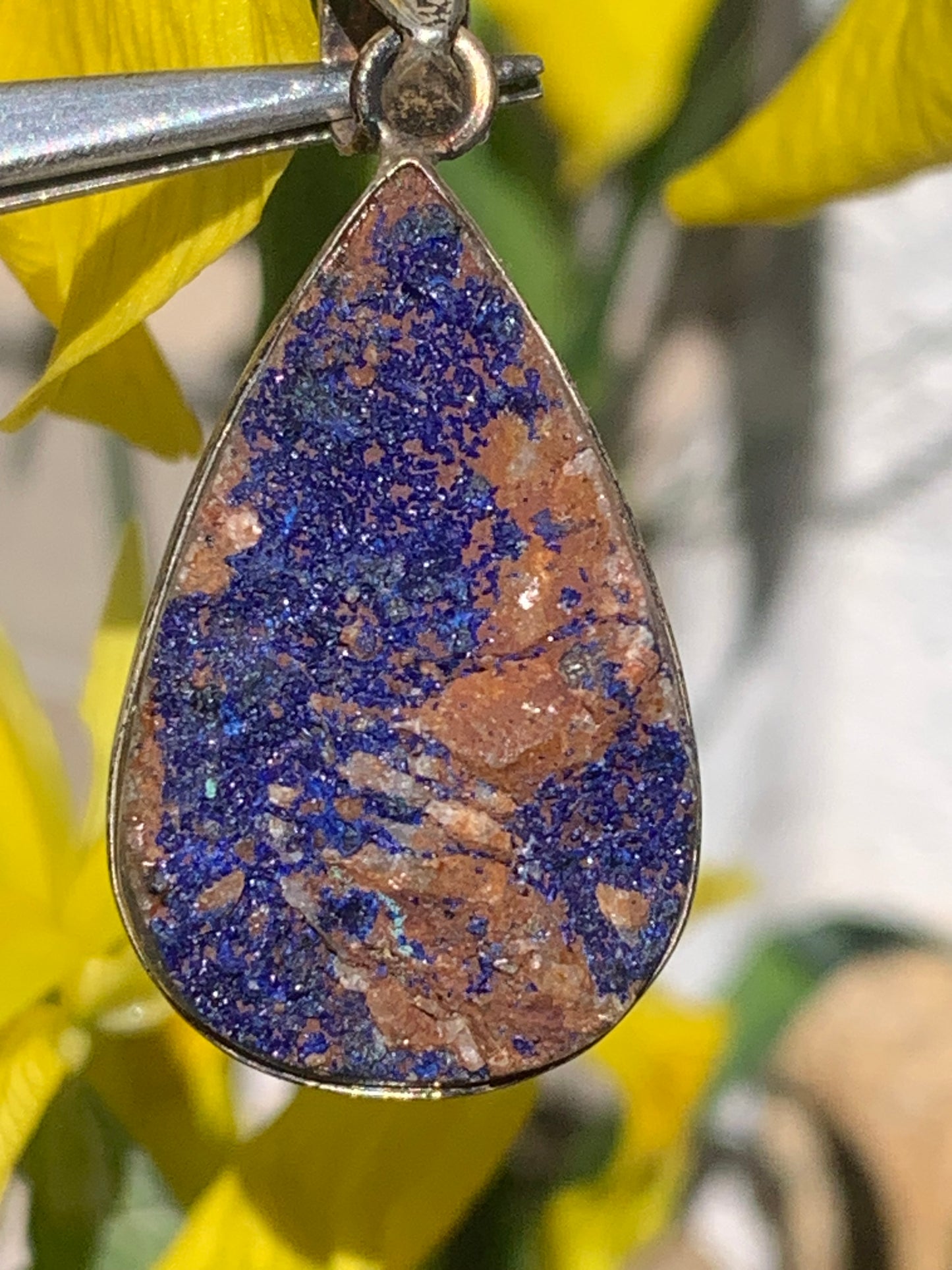 Azurite, Silver pendant, 46mm high x 22mm wide x 9mm thick. Sold with a free adjustable black cord!