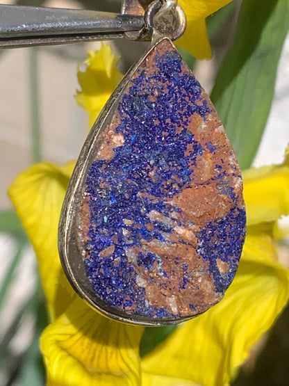 Azurite, Silver pendant, 46mm high x 22mm wide x 9mm thick. Sold with a free adjustable black cord!