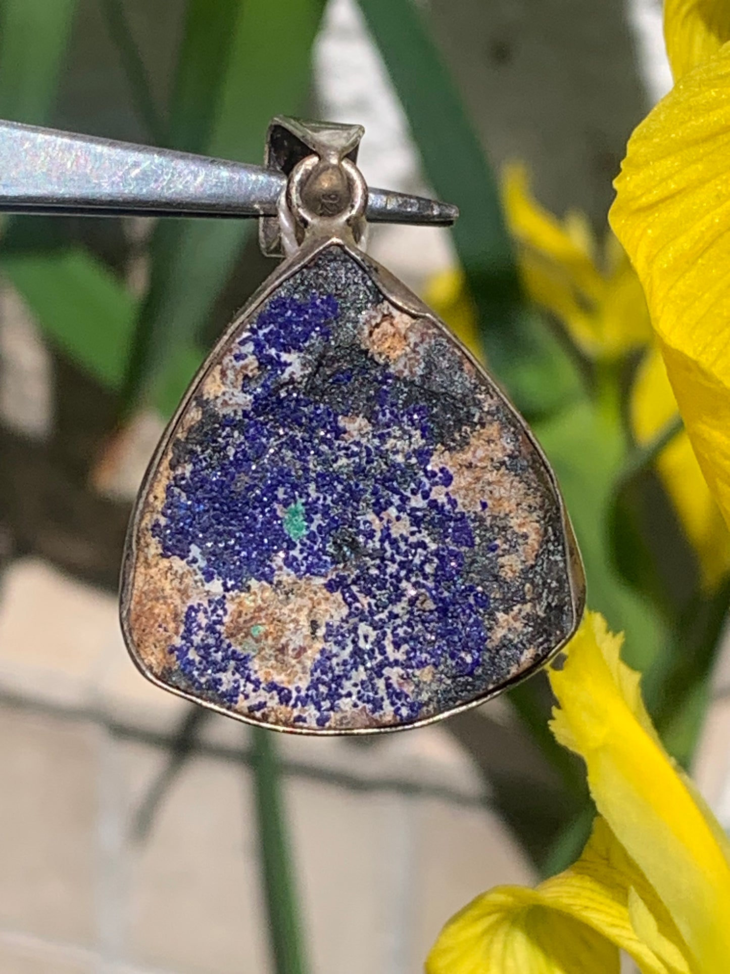 Azurite, Silver pendant, 42mm high x 27mm wide x 8mm thick. Sold with a free adjustable black cord!