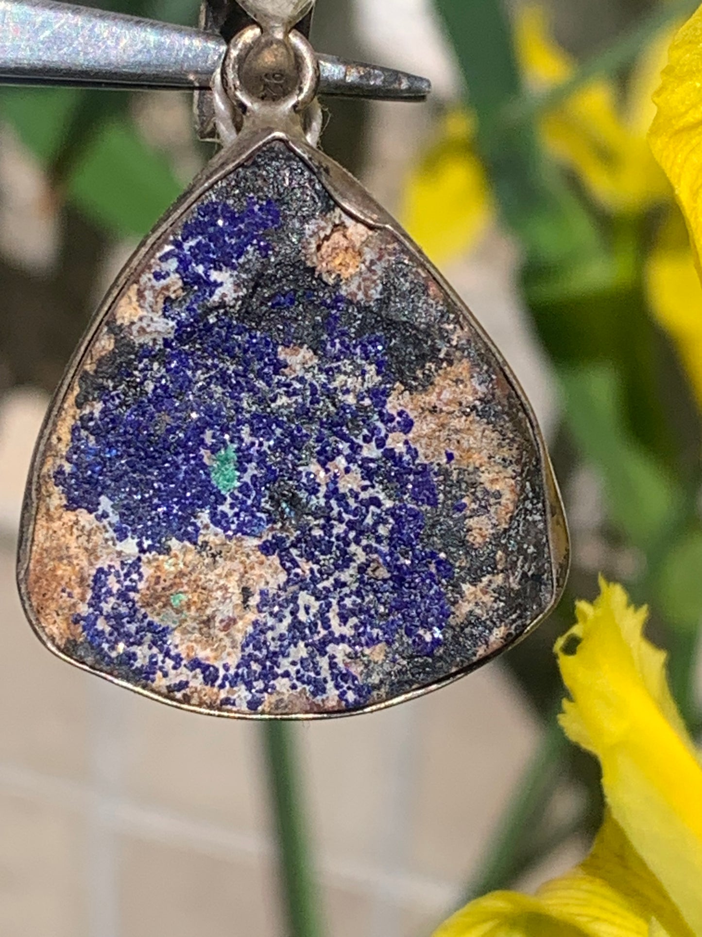 Azurite, Silver pendant, 42mm high x 27mm wide x 8mm thick. Sold with a free adjustable black cord!